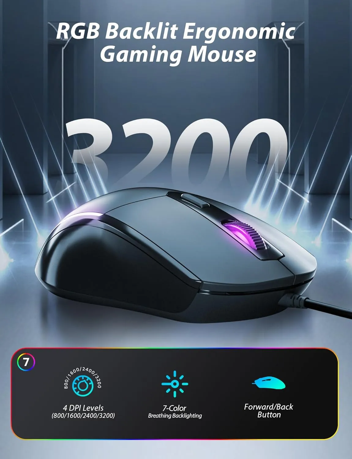 Mechanical Gaming Keyboard and Mouse, LED Backlit 98-Key Floating Keycap & 4 DPI RGB Gaming Mouse with Mouse Pad, Full Anti-Ghost Light Up Wired Computer Keyboards for MAC PC Gamer Accessories, Gray