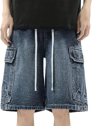 Men Baggy Jean Shorts Loose Fit Mid Denim Shorts Wide Leg Y2K Hip Hop Trendy Outfits