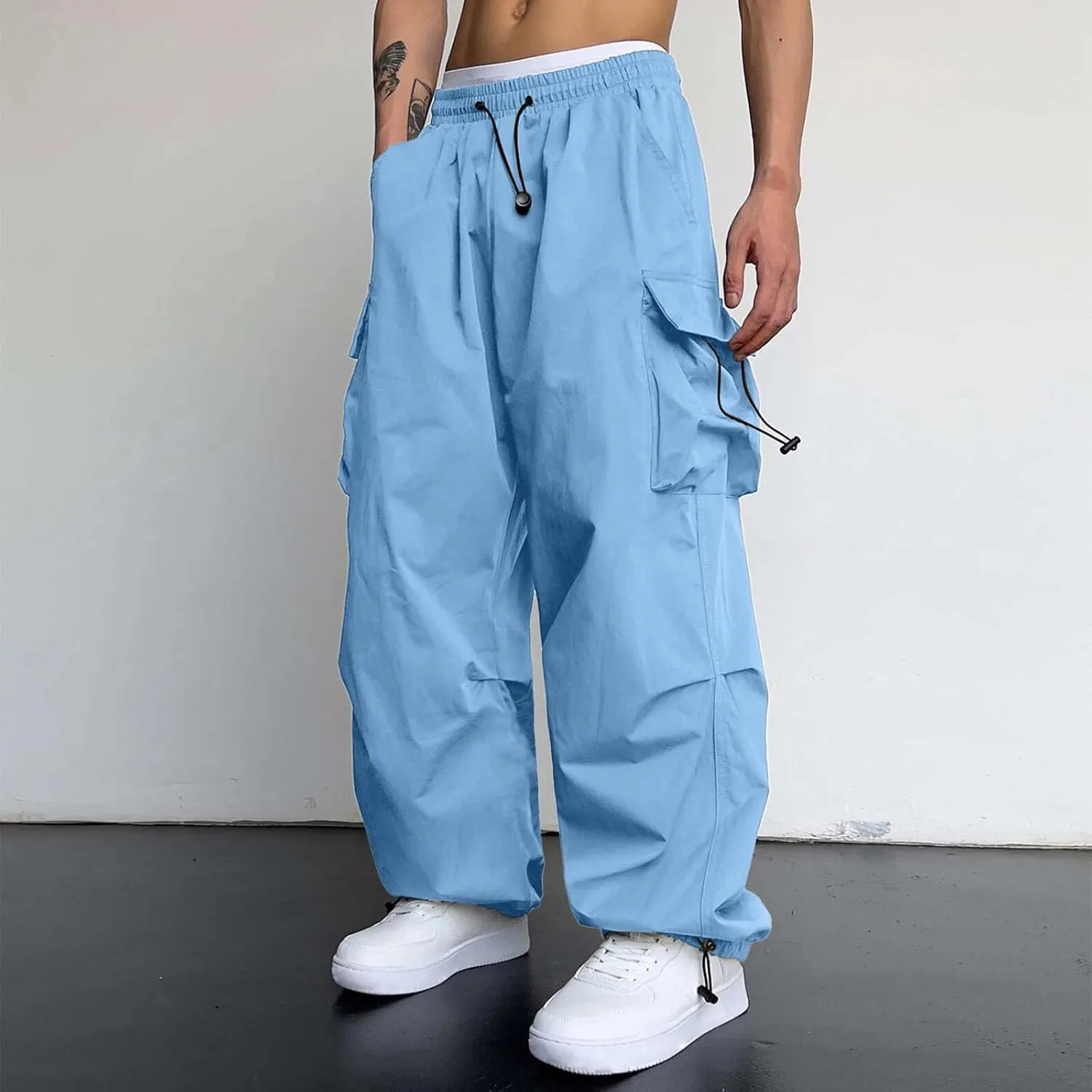 Men Cargo Pants Casual Cotton Stretch Elastic Waist Pant Work Pant with Pockets