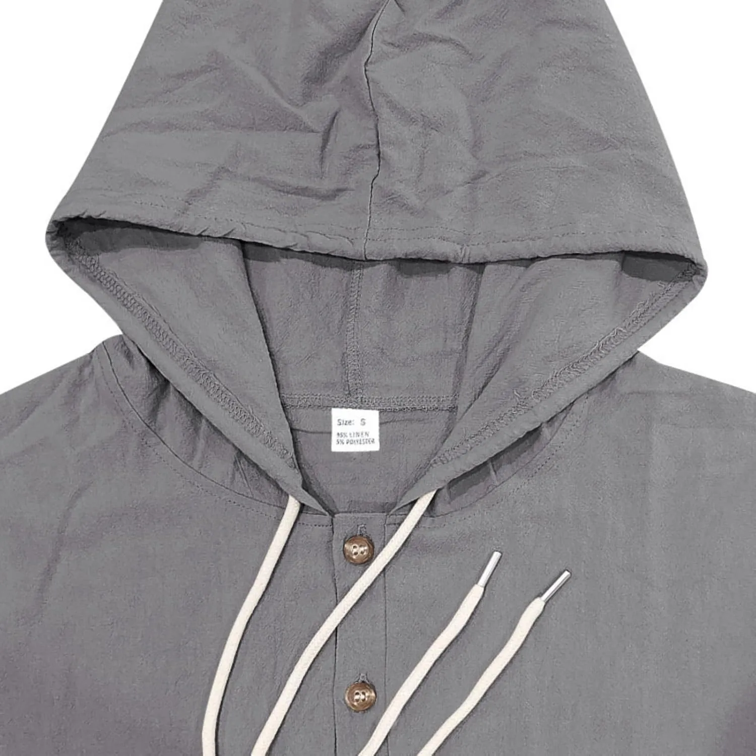 Men Cotton Linen Long Sleeve Button Down Shirt Summer Casual Beach Tops Lightweight Hoodies with Pockets