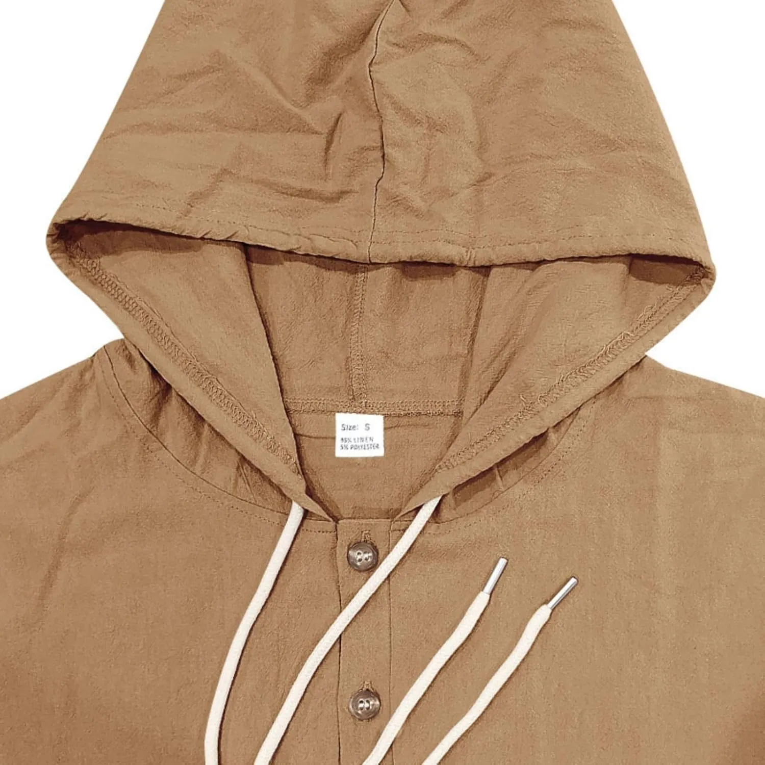 Men Cotton Linen Long Sleeve Button Down Shirt Summer Casual Beach Tops Lightweight Hoodies with Pockets
