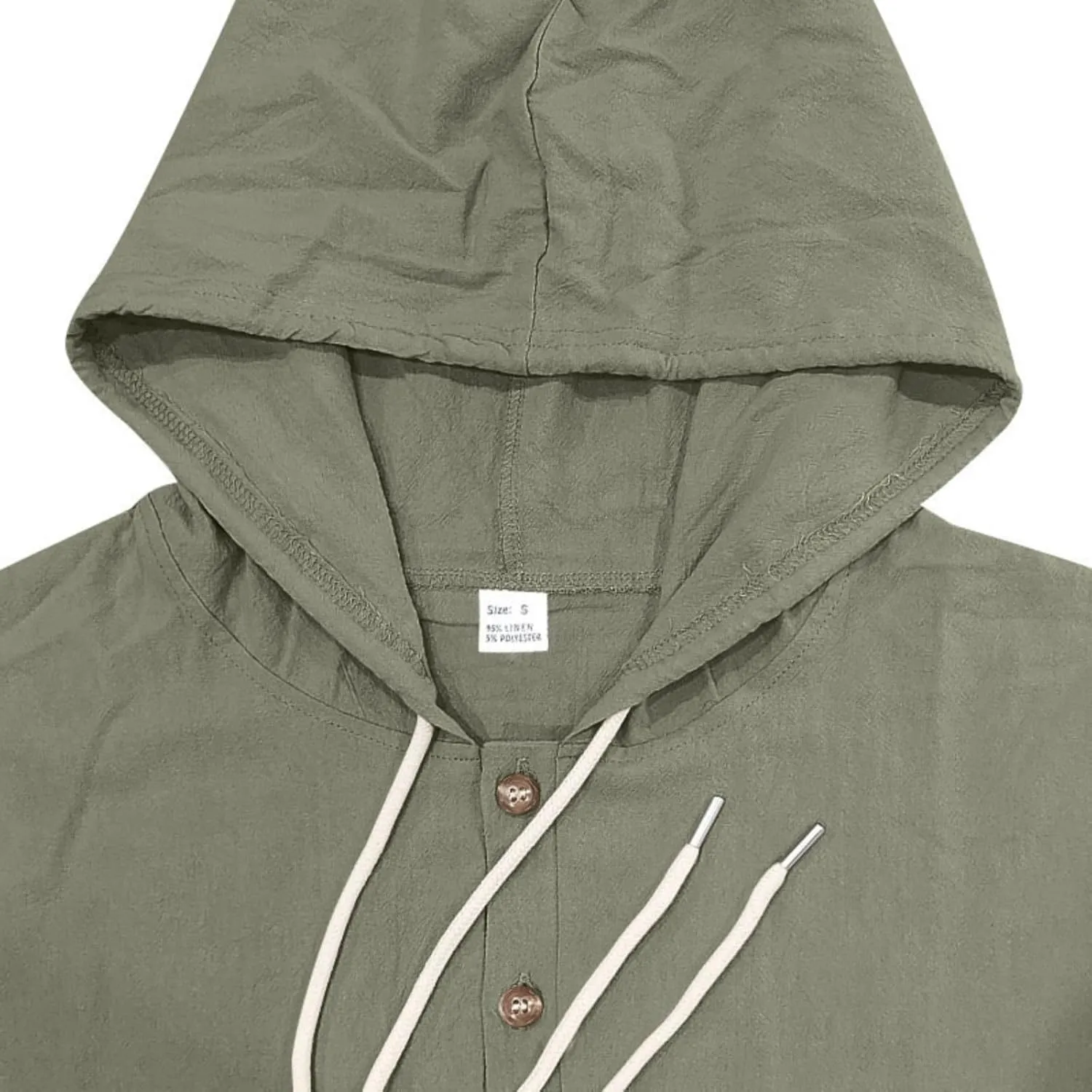 Men Cotton Linen Long Sleeve Button Down Shirt Summer Casual Beach Tops Lightweight Hoodies with Pockets