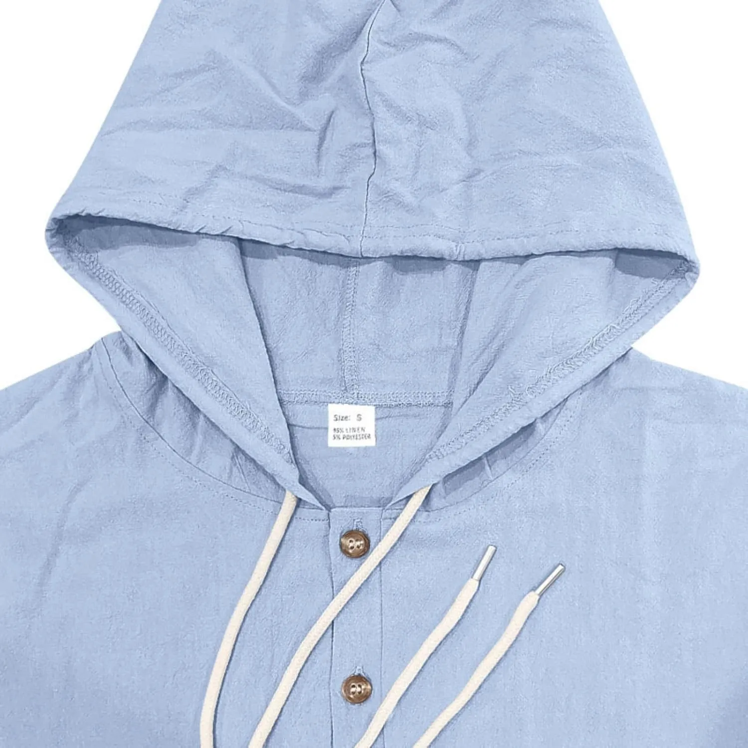 Men Cotton Linen Long Sleeve Button Down Shirt Summer Casual Beach Tops Lightweight Hoodies with Pockets