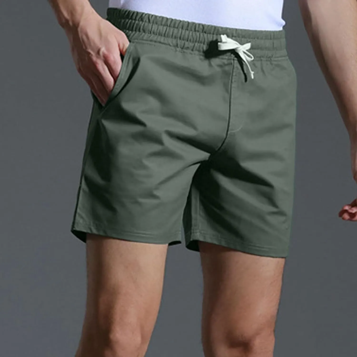 Men Shorts Slim Fit Flat Front Stretch Casual Short Shorts Outdoor Athletic Workout Running Comfy Activewear Pants
