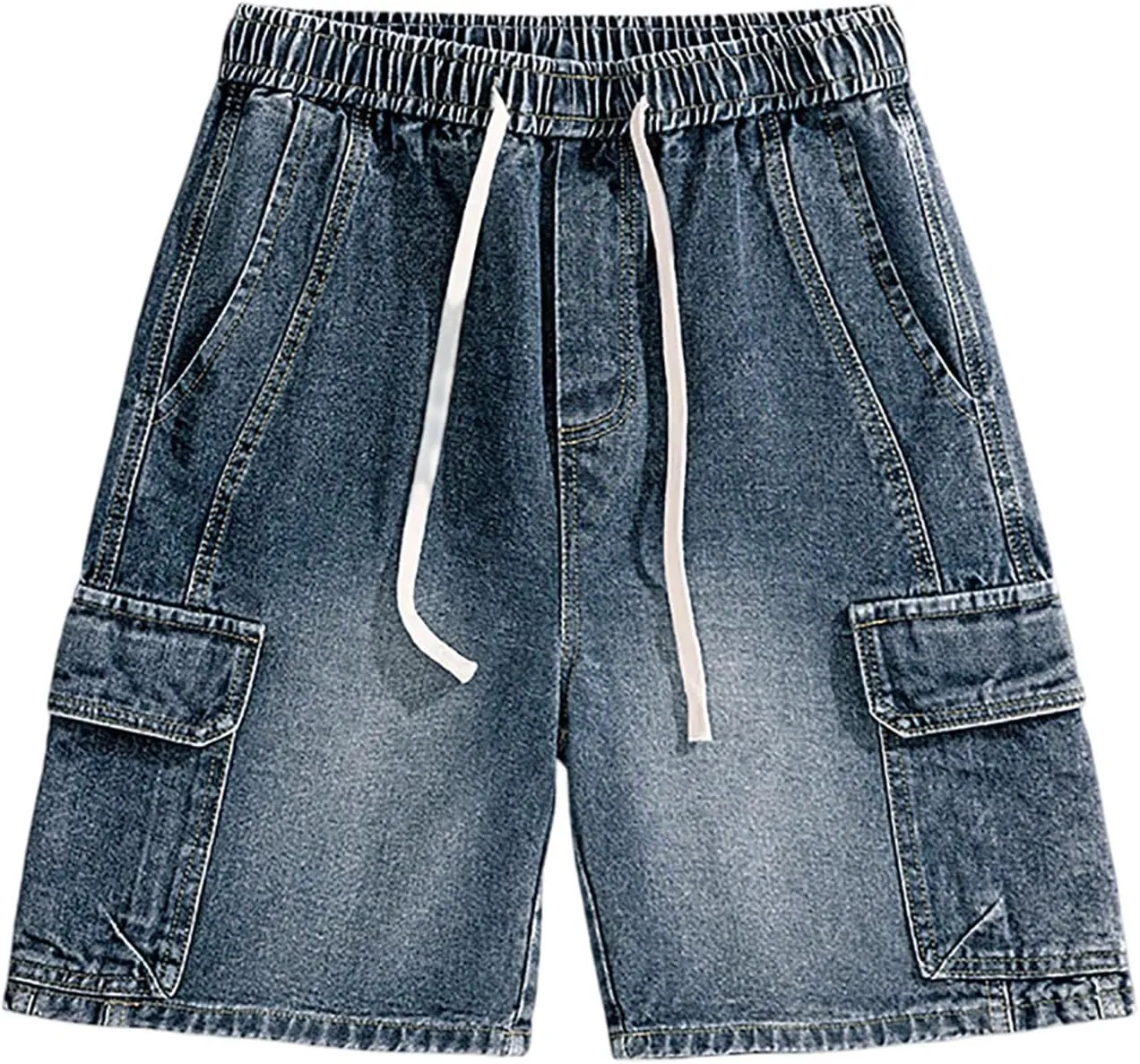 Men Wide Leg Y2K Hip Hop Mid Jean Shorts Work Denim Shorts with Pockets Casual 2025 Trendy Streetwear