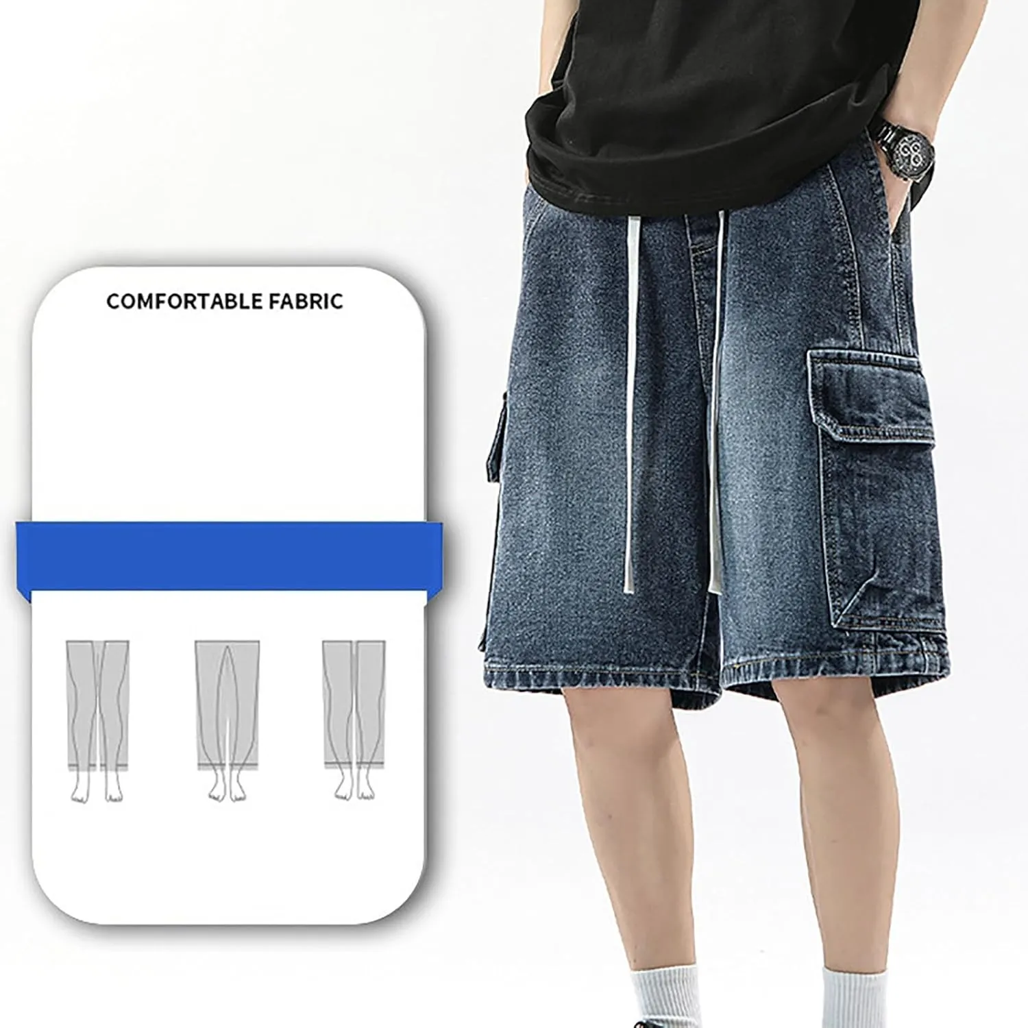 Men Wide Leg Y2K Hip Hop Mid Jean Shorts Work Denim Shorts with Pockets Casual 2025 Trendy Streetwear