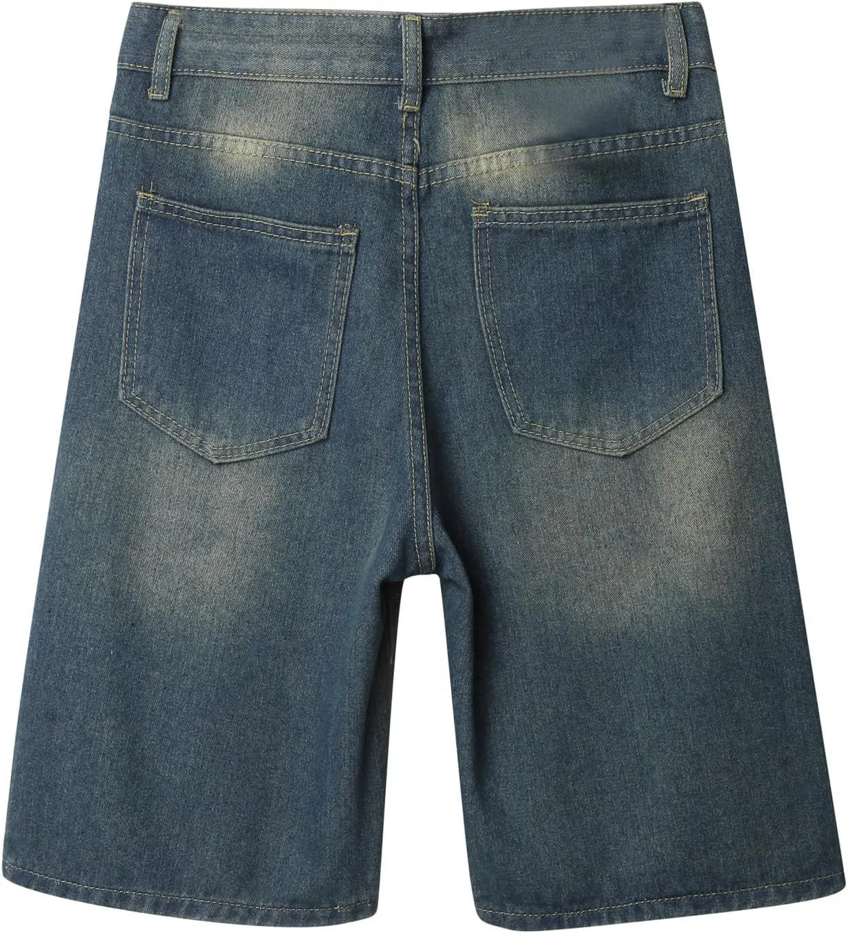 Men Y2K Grunge Baggy Jean Shorts Casual Hip Hop Long Loose Fit Denim Shorts Streetwear with Pockets