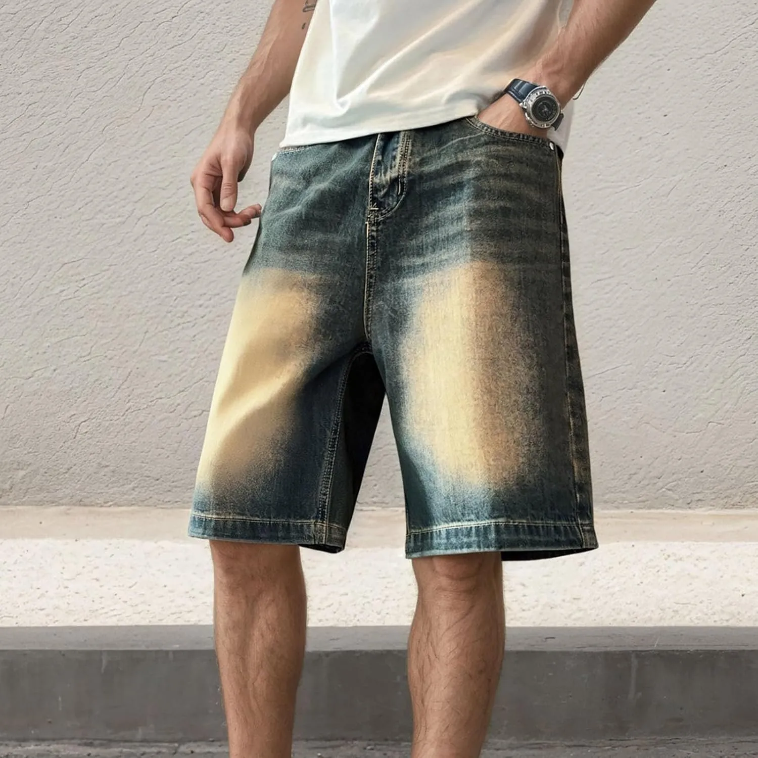 Men Y2K Vintage Baggy Jean Shorts Casual Summer Hip Hop Cargo Pants Loose Fit Denim Shorts Trendy Outfits
