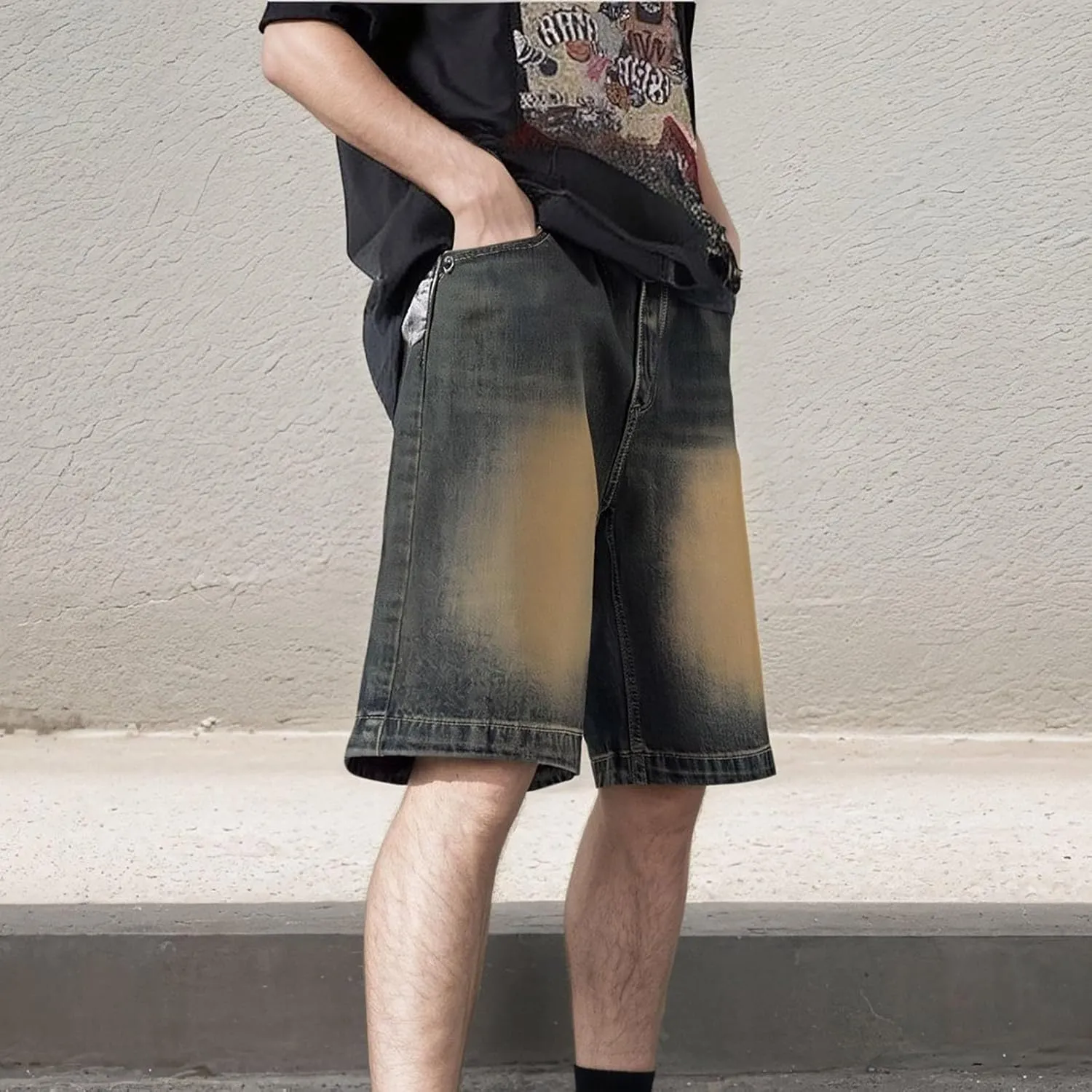 Men Y2K Vintage Baggy Jean Shorts Casual Summer Hip Hop Cargo Pants Loose Fit Denim Shorts Trendy Outfits