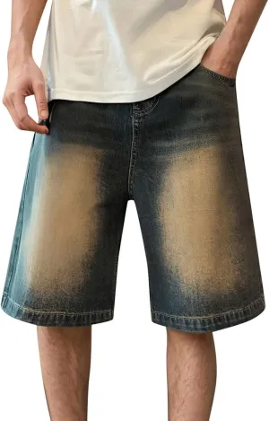 Men Y2K Vintage Baggy Jean Shorts Casual Summer Hip Hop Cargo Pants Loose Fit Denim Shorts Trendy Outfits