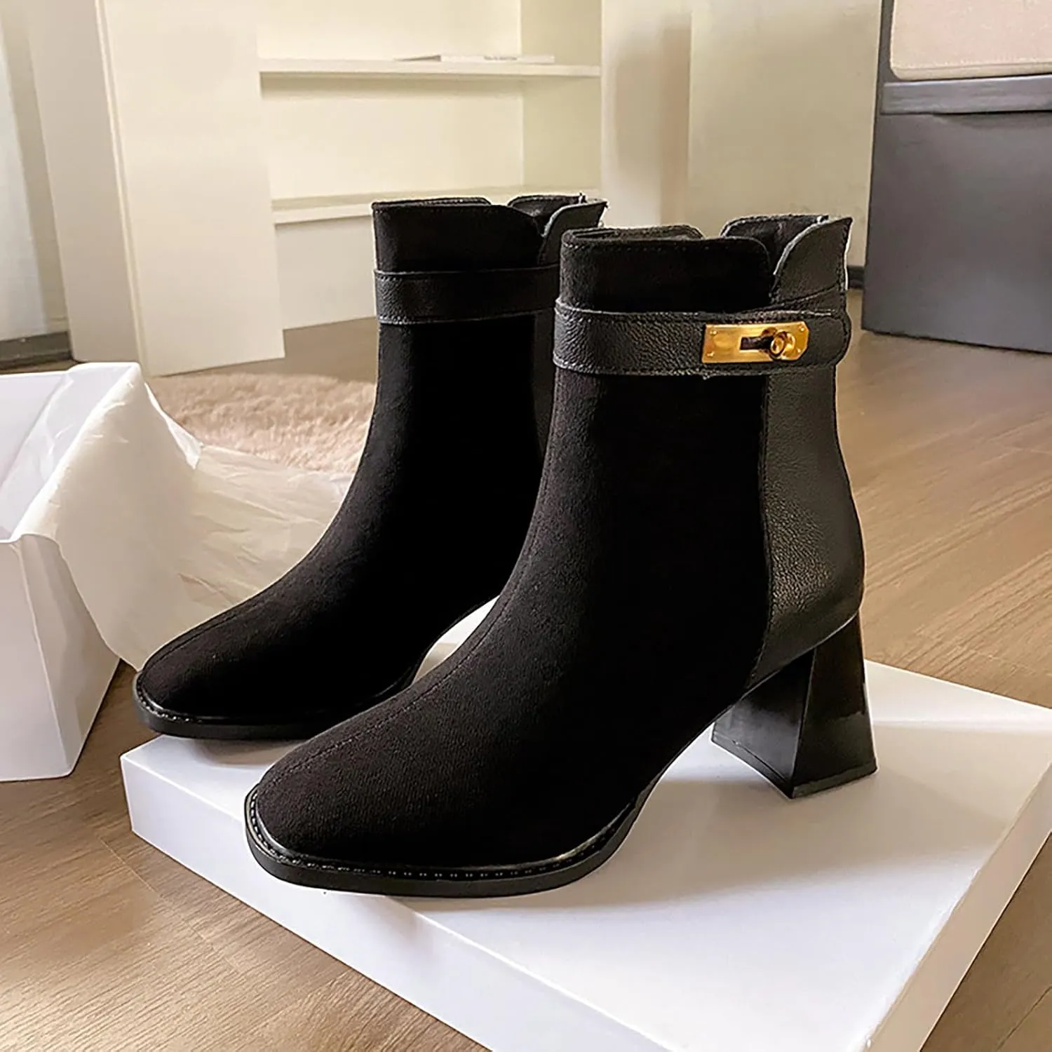 Mens Ankle Boots Woman Cowboy Boots Dancing Boots for Women Tall Leather Boots for Women Womens Ankle Boots with Heel Women's Black Suede Flat Ankle Boots