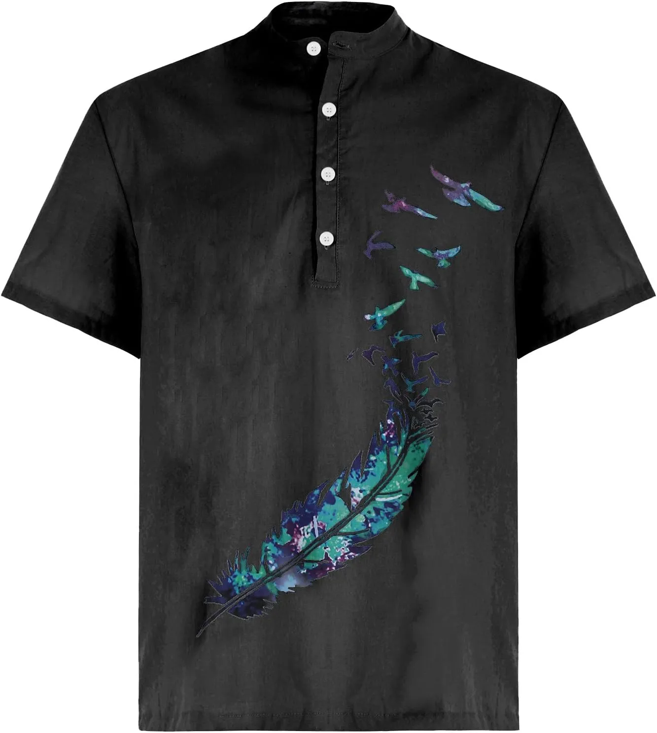 Mens Beach Linen Shirts Short Sleeve Trendy Graphic Printed Button Tees Shirt Crewneck Comfy Cotton Blouses Tops
