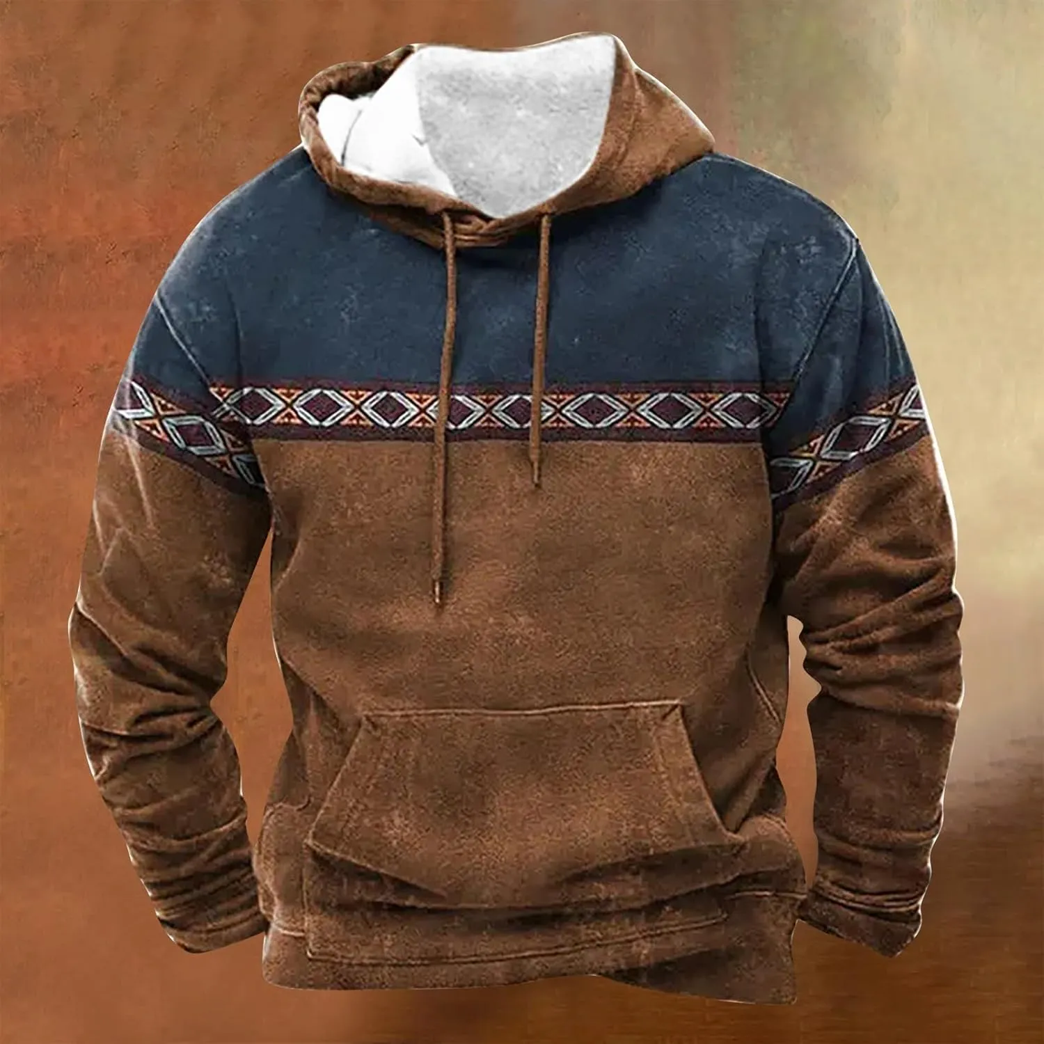 Men's Blue, Black, Brown Polyester Classic Hoodie with Half Sleeve and Hooded Neck