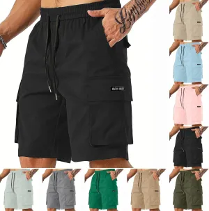 Mens Cargo Shorts Big and Tall Elastic Waist Long Fishing Hiking Shorts Drawstring Lounge Beach Pants Multi Pockets