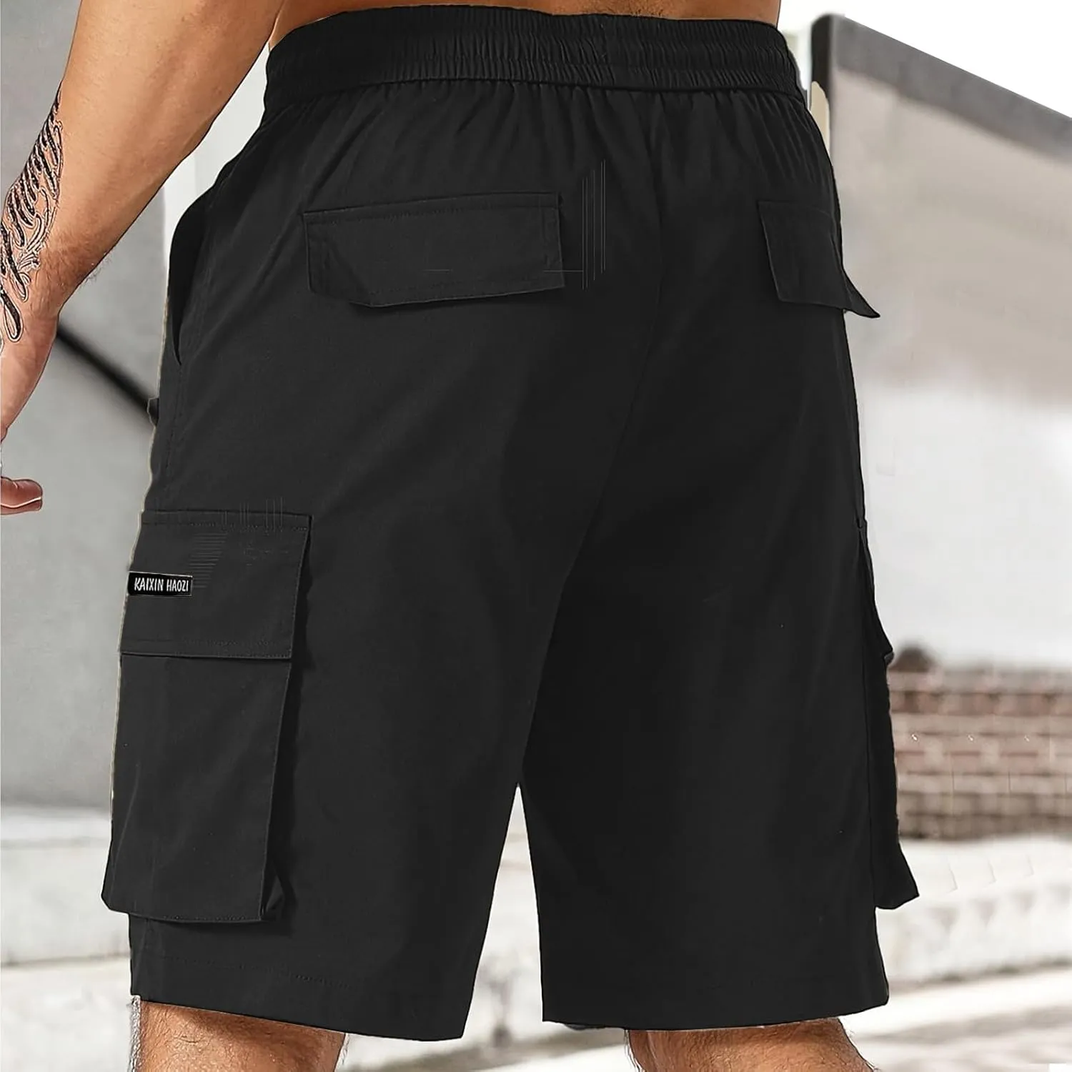 Mens Cargo Shorts Big and Tall Elastic Waist Long Fishing Hiking Shorts Drawstring Lounge Beach Pants Multi Pockets