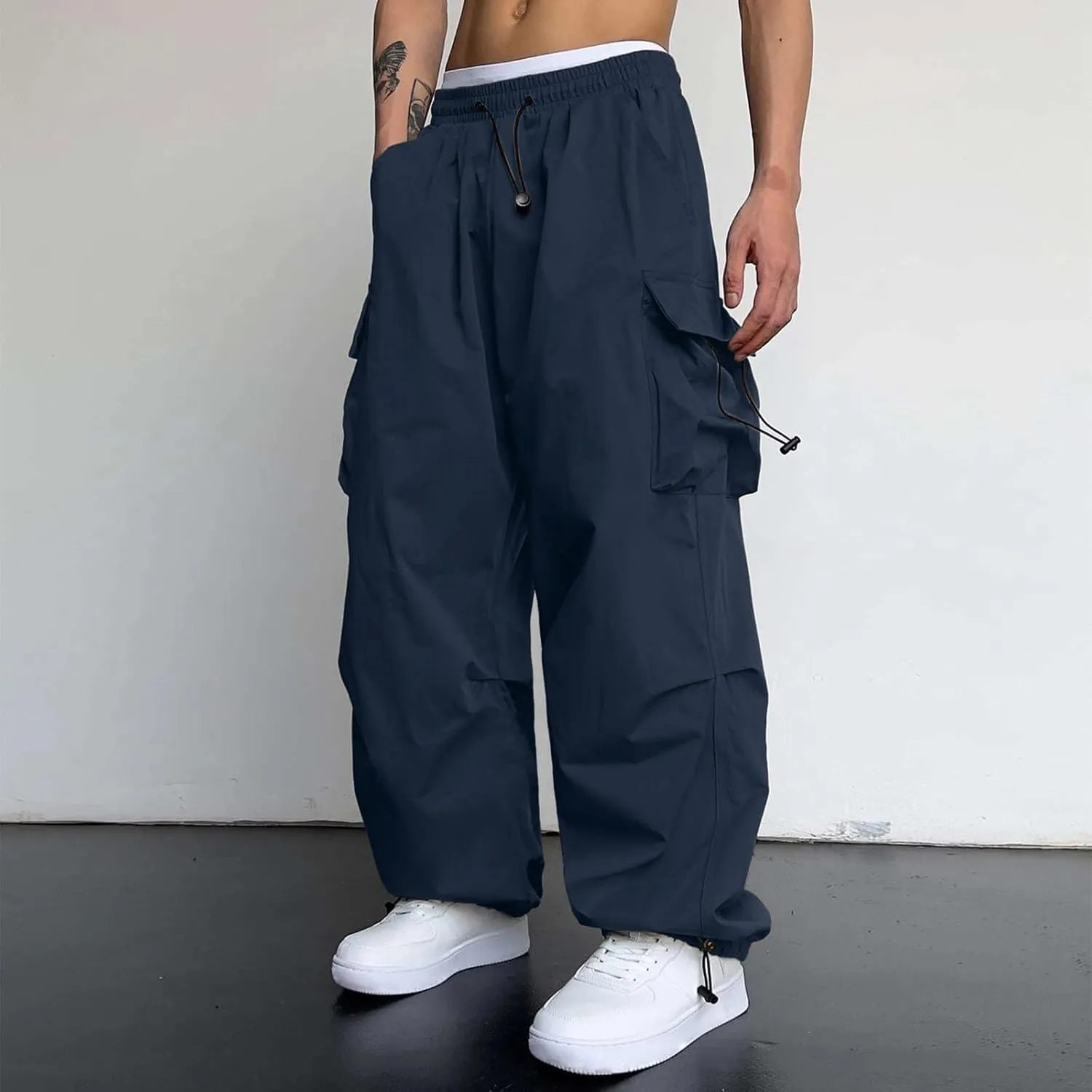 Mens Cargos Pant Drawstring Elastic Waist Work Pant with Pockets Casual Stretch Cargo Joggers Men
