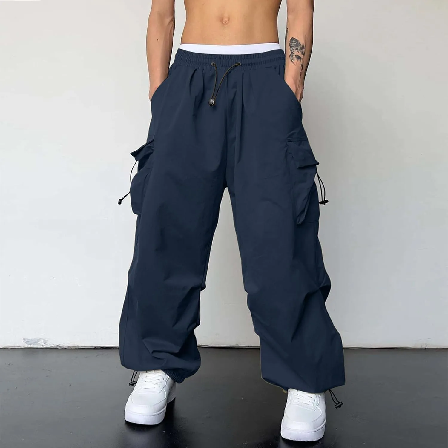 Mens Cargos Pant Drawstring Elastic Waist Work Pant with Pockets Casual Stretch Cargo Joggers Men
