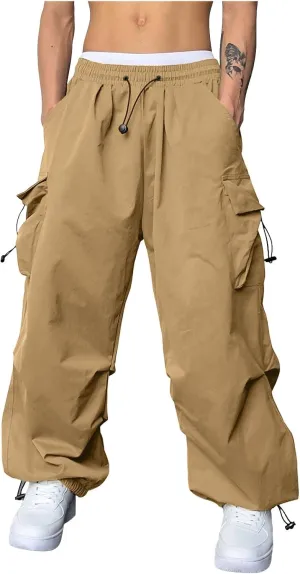 Mens Cargos Pant Drawstring Elastic Waist Work Pant with Pockets Casual Stretch Cargo Joggers Men