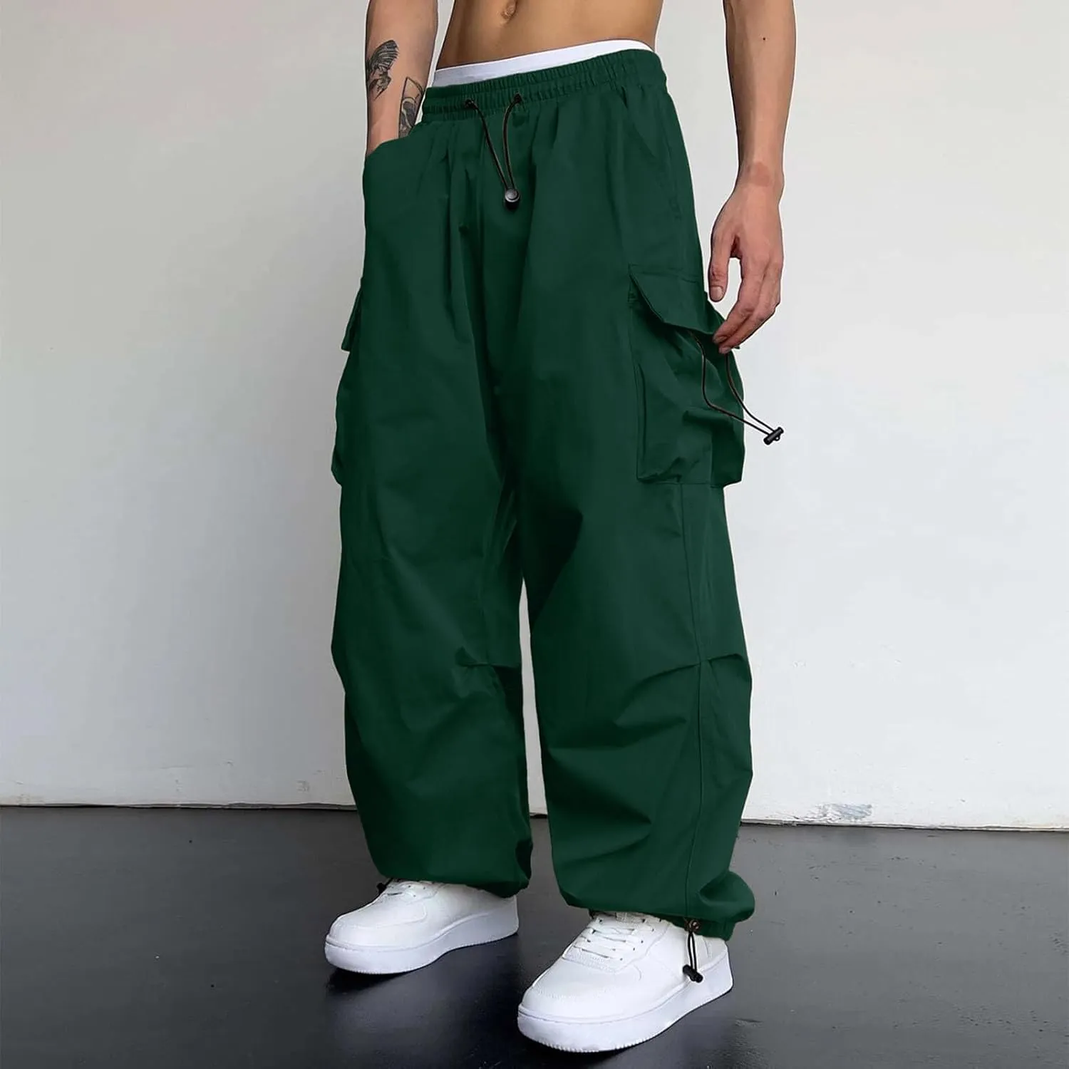 Mens Cargos Pant Drawstring Elastic Waist Work Pant with Pockets Casual Stretch Cargo Joggers Men