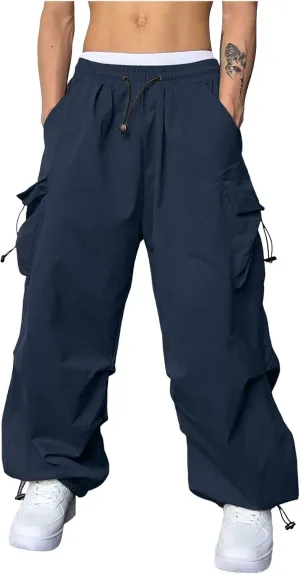 Mens Cargos Pant Drawstring Elastic Waist Work Pant with Pockets Casual Stretch Cargo Joggers Men