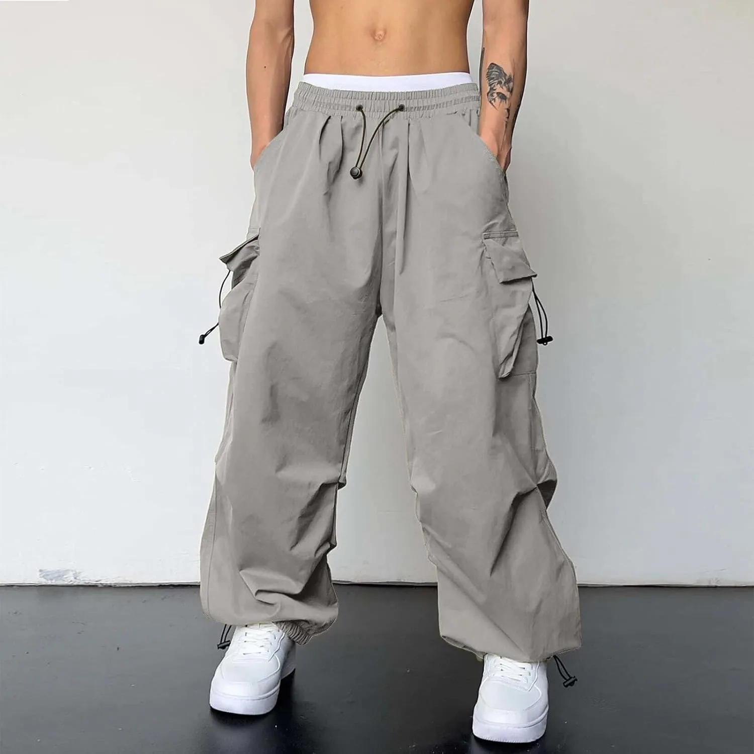 Mens Cargos Pant Drawstring Elastic Waist Work Pant with Pockets Casual Stretch Cargo Joggers Men