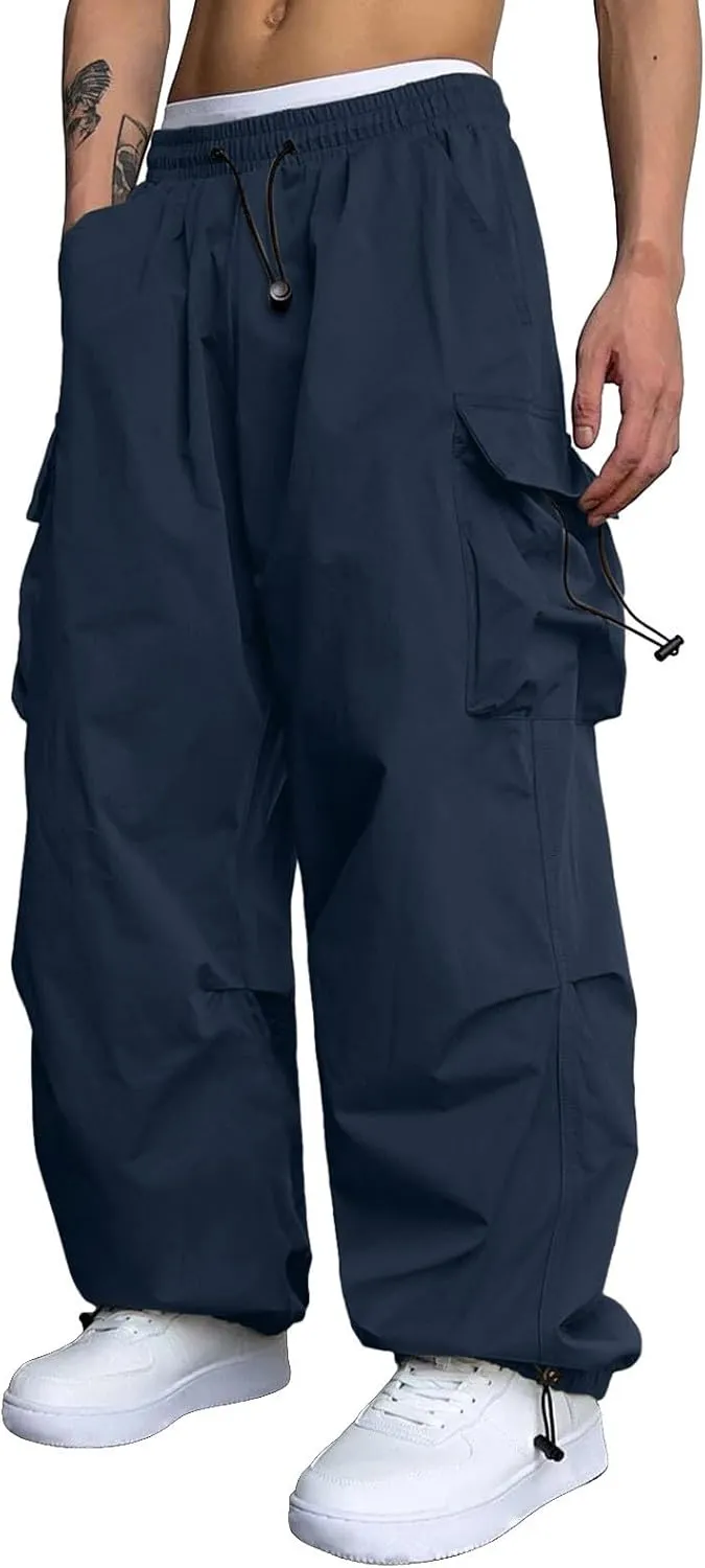 Mens Cargos Pant Drawstring Elastic Waist Work Pant with Pockets Casual Stretch Cargo Joggers Men