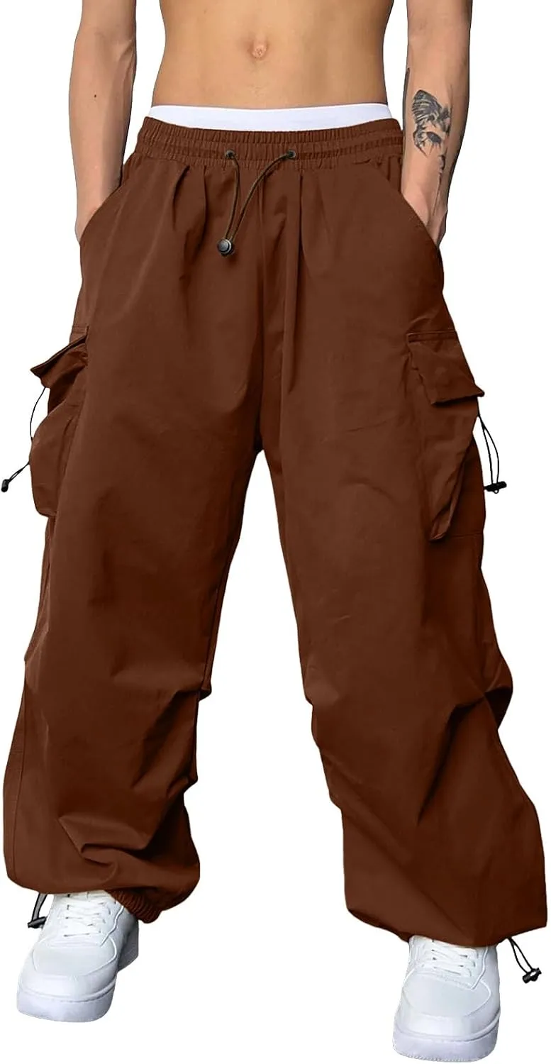Mens Cargos Pant Drawstring Elastic Waist Work Pant with Pockets Casual Stretch Cargo Joggers Men