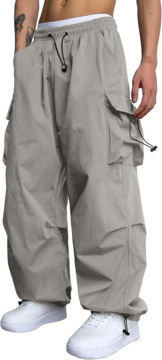 Mens Cargos Pant Drawstring Elastic Waist Work Pant with Pockets Casual Stretch Cargo Joggers Men