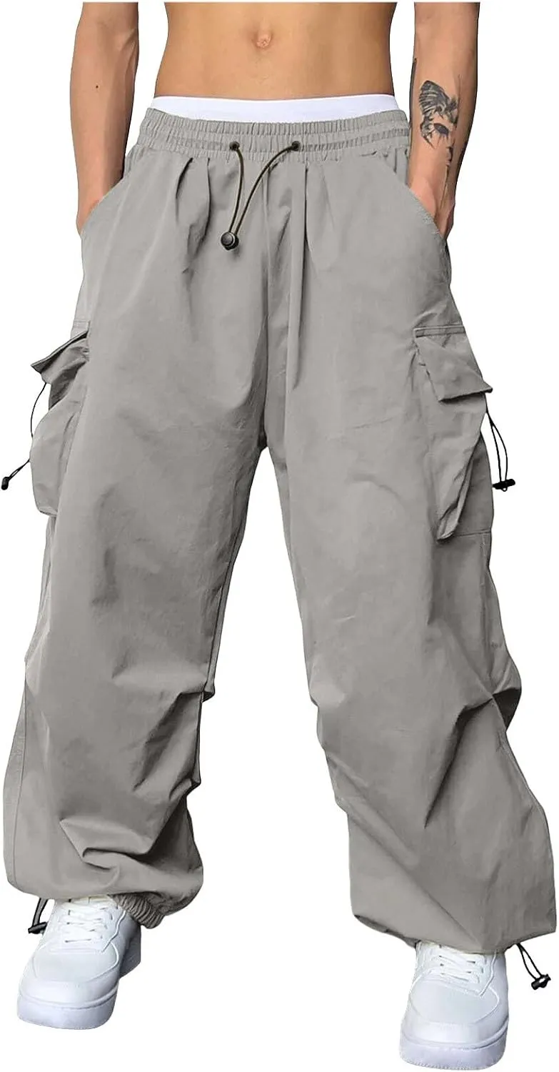 Mens Cargos Pant Drawstring Elastic Waist Work Pant with Pockets Casual Stretch Cargo Joggers Men