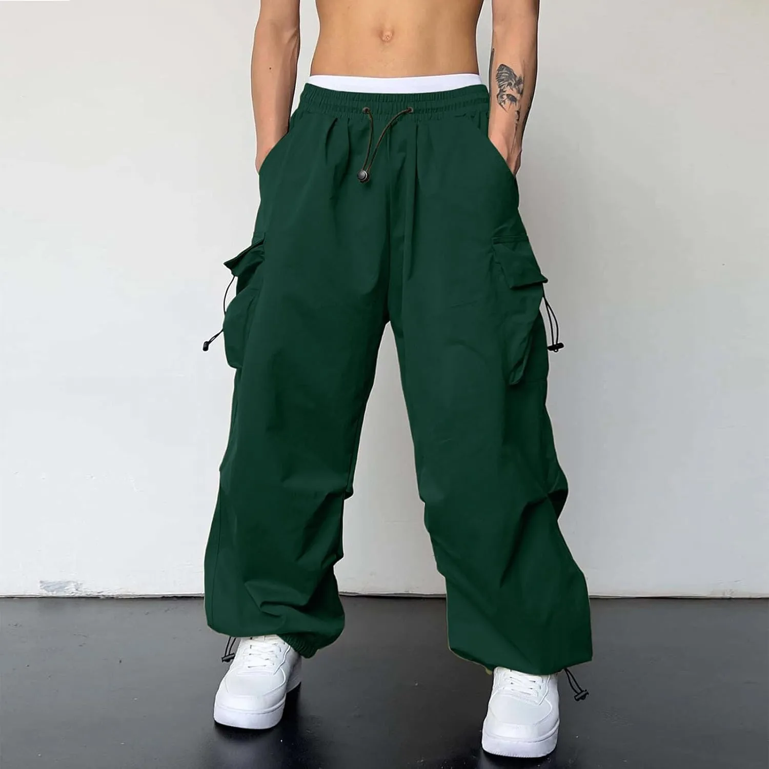 Mens Cargos Pant Drawstring Elastic Waist Work Pant with Pockets Casual Stretch Cargo Joggers Men