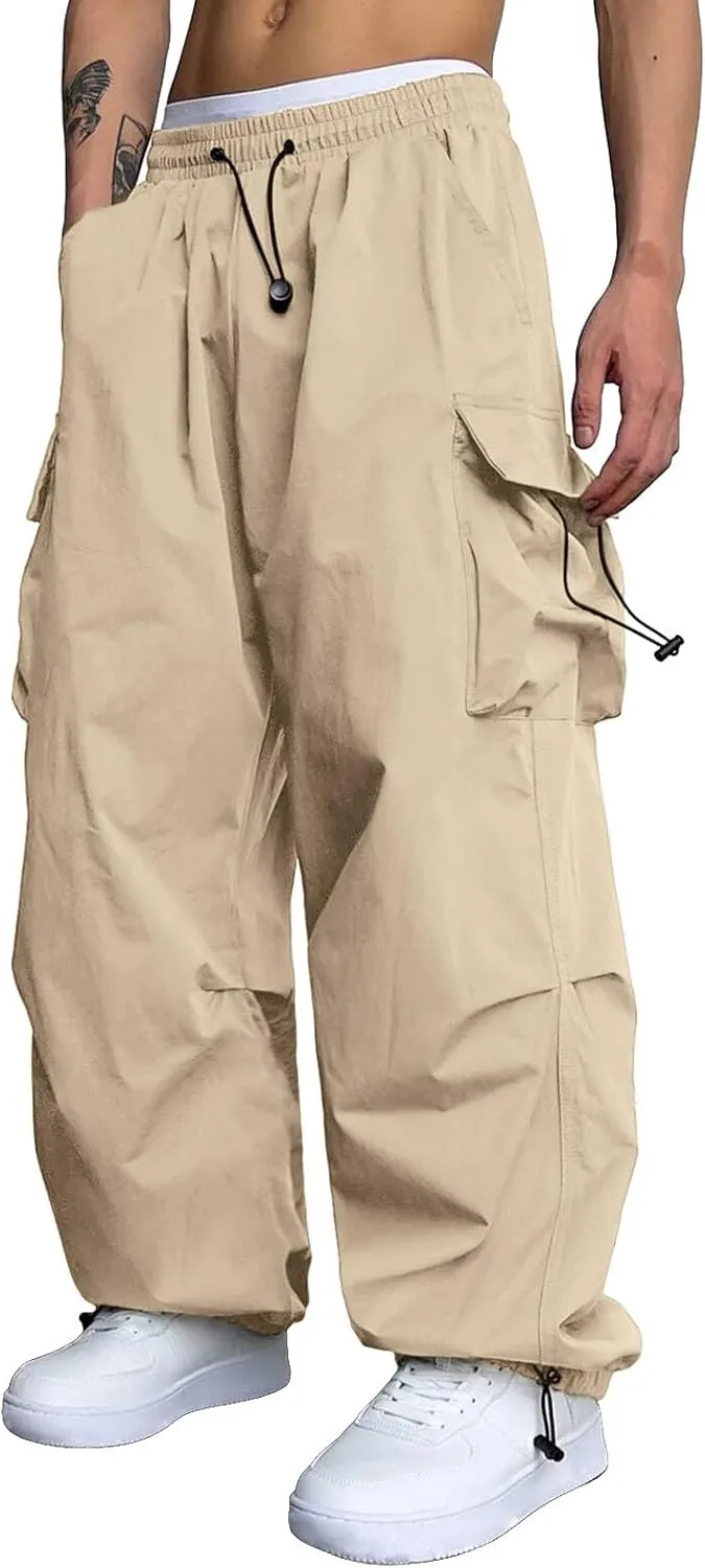 Mens Cargos Pant Drawstring Elastic Waist Work Pant with Pockets Casual Stretch Cargo Joggers Men
