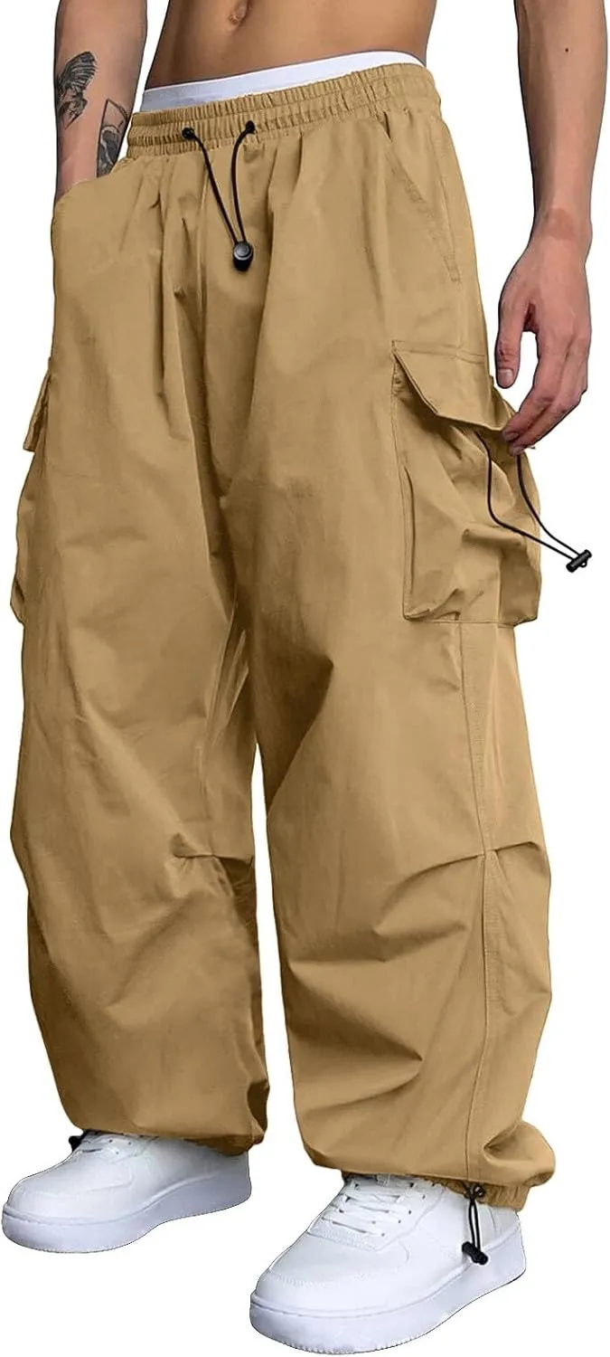 Mens Cargos Pant Drawstring Elastic Waist Work Pant with Pockets Casual Stretch Cargo Joggers Men