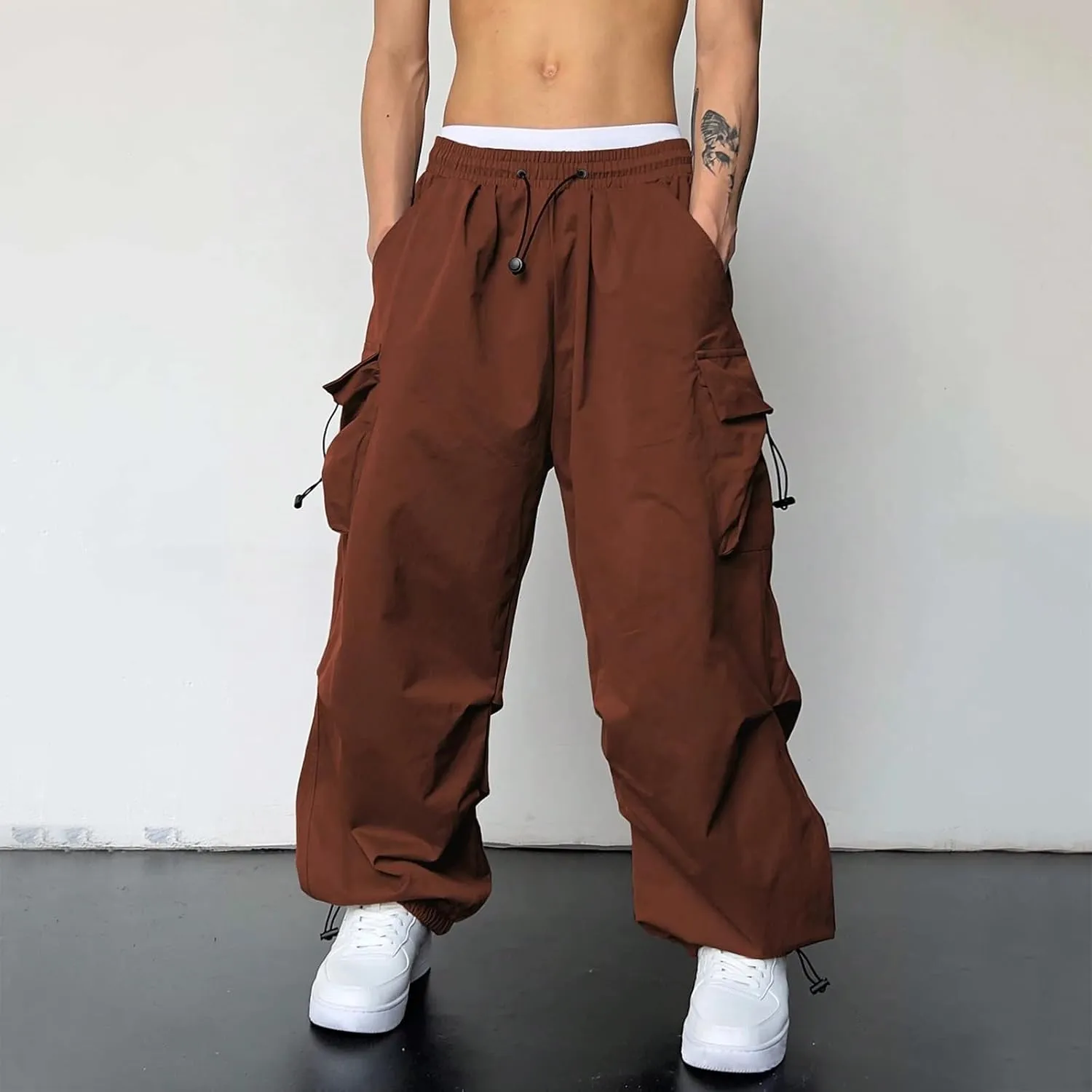 Mens Cargos Pant Drawstring Elastic Waist Work Pant with Pockets Casual Stretch Cargo Joggers Men