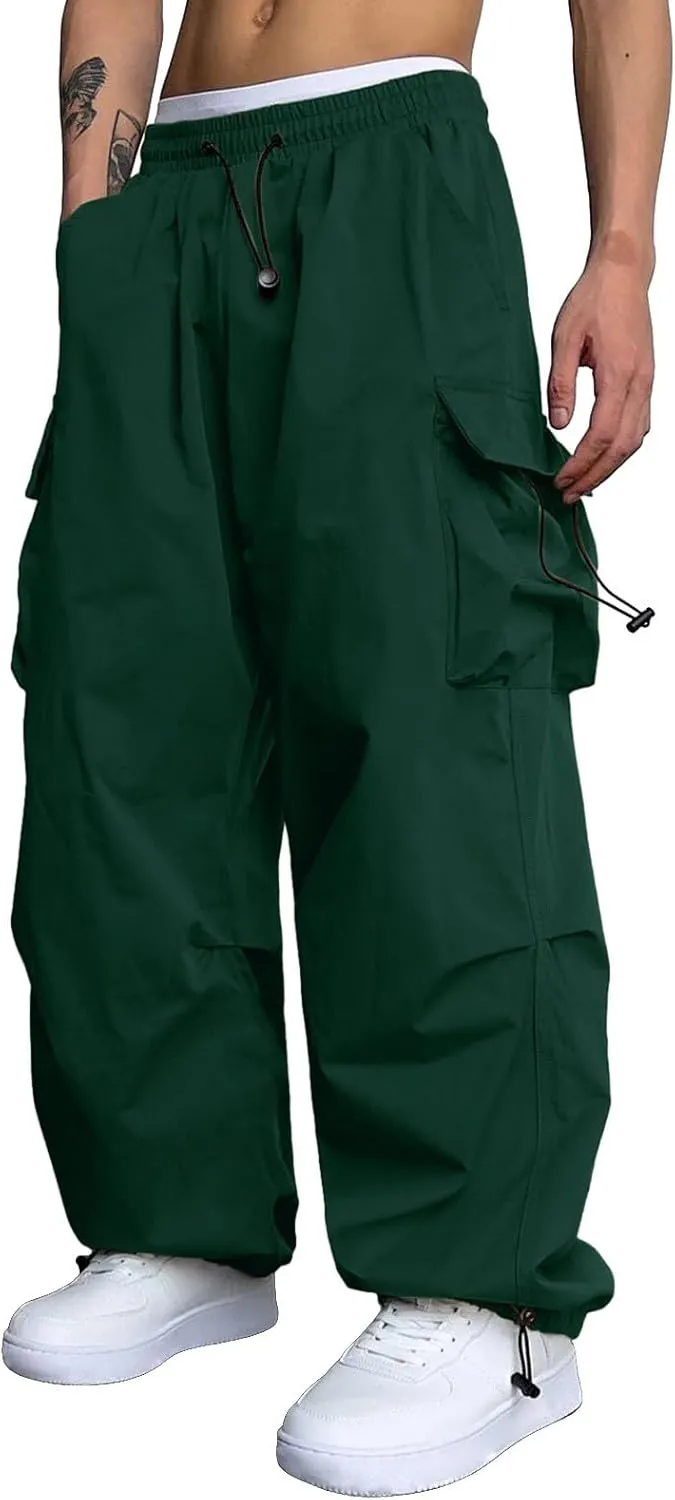 Mens Cargos Pant Drawstring Elastic Waist Work Pant with Pockets Casual Stretch Cargo Joggers Men