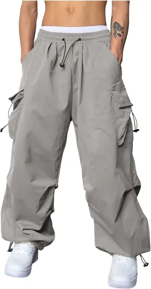 Mens Cargos Pant Drawstring Elastic Waist Work Pant with Pockets Casual Stretch Cargo Joggers Men