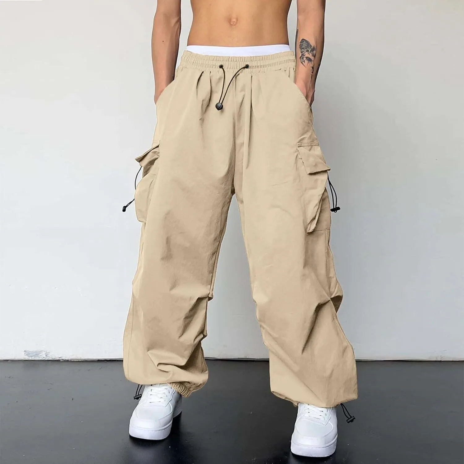 Mens Cargos Pant Drawstring Elastic Waist Work Pant with Pockets Casual Stretch Cargo Joggers Men