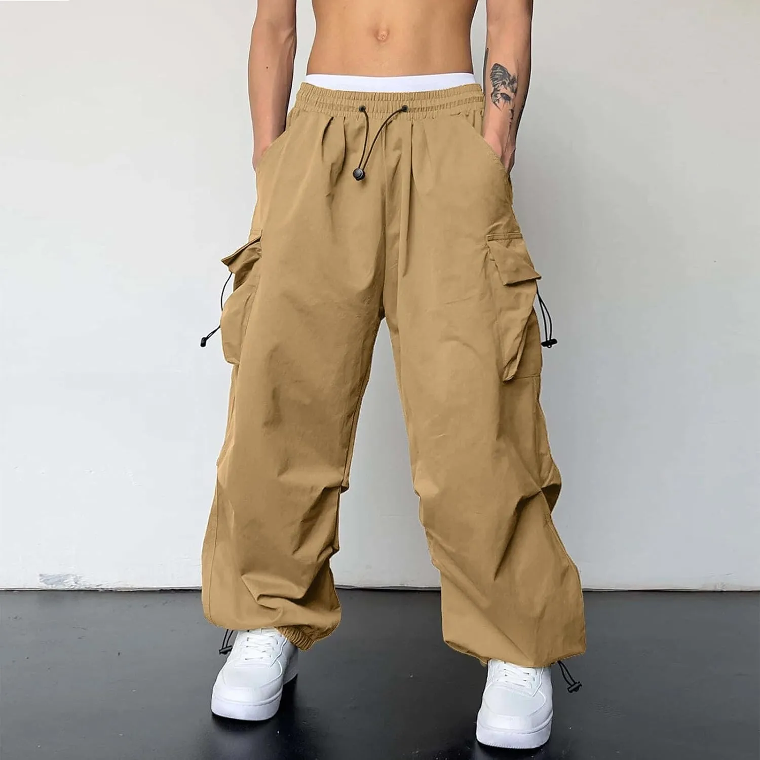 Mens Cargos Pant Drawstring Elastic Waist Work Pant with Pockets Casual Stretch Cargo Joggers Men