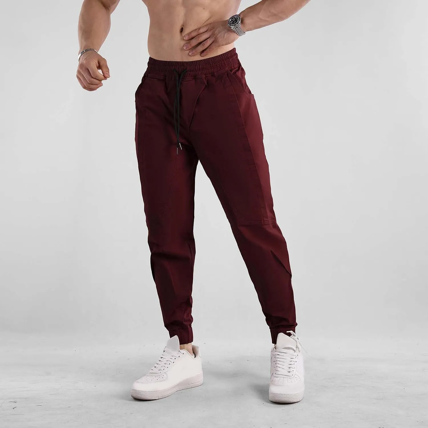 Mens Casual Cargo Pants Casual Elastic Waist Drawstring Trousers Slim Fit Cinch Bottom Tapered Sweatpants for Men