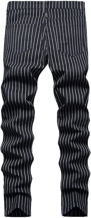 Mens Casual Chino Pants Plaid Striped Print Straight Leg Skinny Classic Denim Pant Business Work Stretch Dress Pant