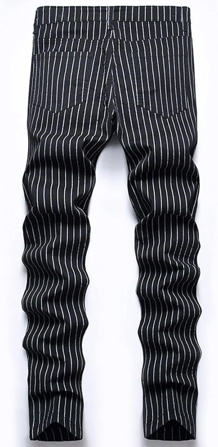 Mens Casual Chino Pants Plaid Striped Print Straight Leg Skinny Classic Denim Pant Business Work Stretch Dress Pant