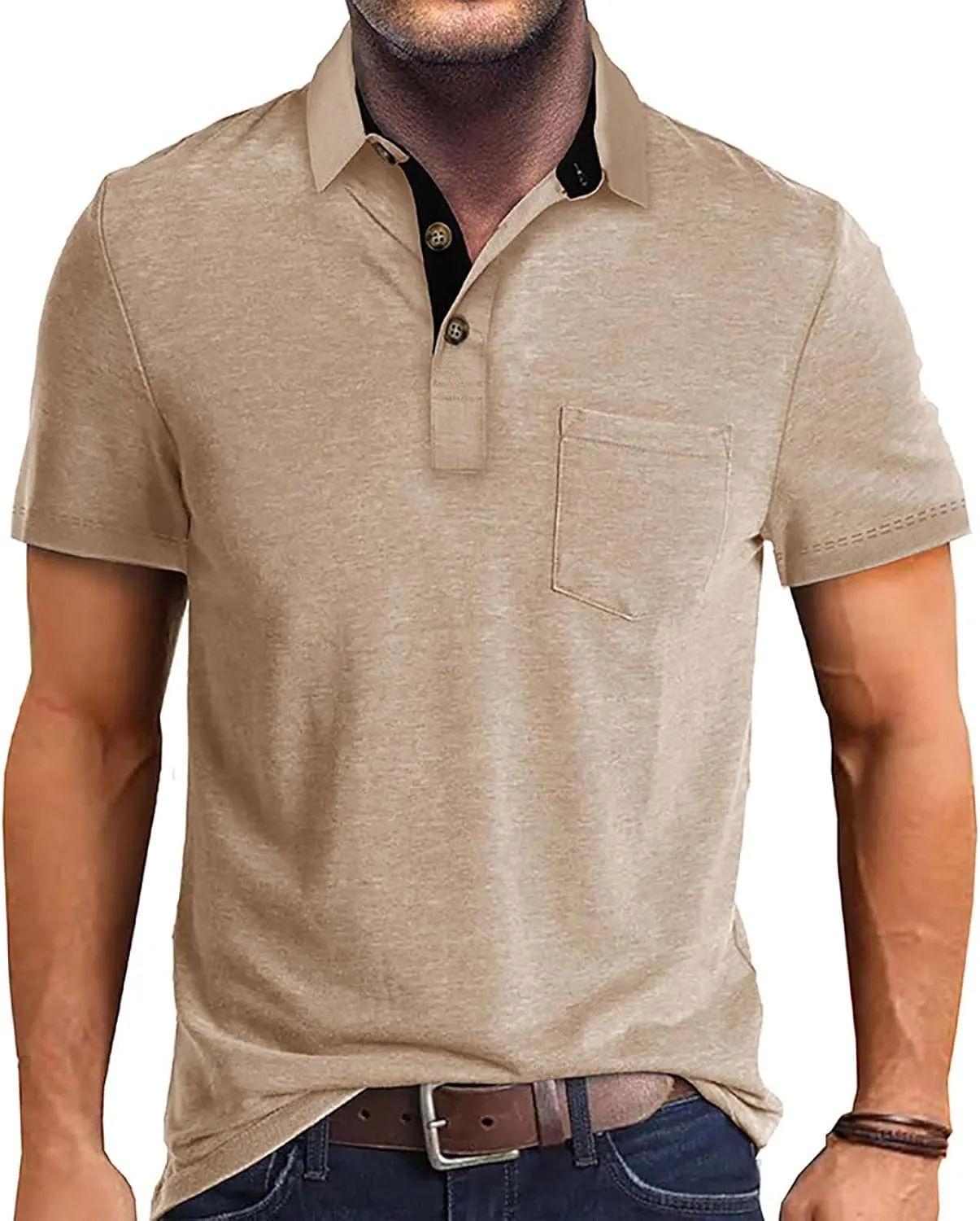Men's Casual Polo Shirts Classic Cotton Short/Long Sleeve Button Tshirts Regular Fit Vintage Solid Basic Golf Shirts