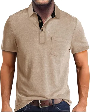Men's Casual Polo Shirts Classic Cotton Short/Long Sleeve Button Tshirts Regular Fit Vintage Solid Basic Golf Shirts