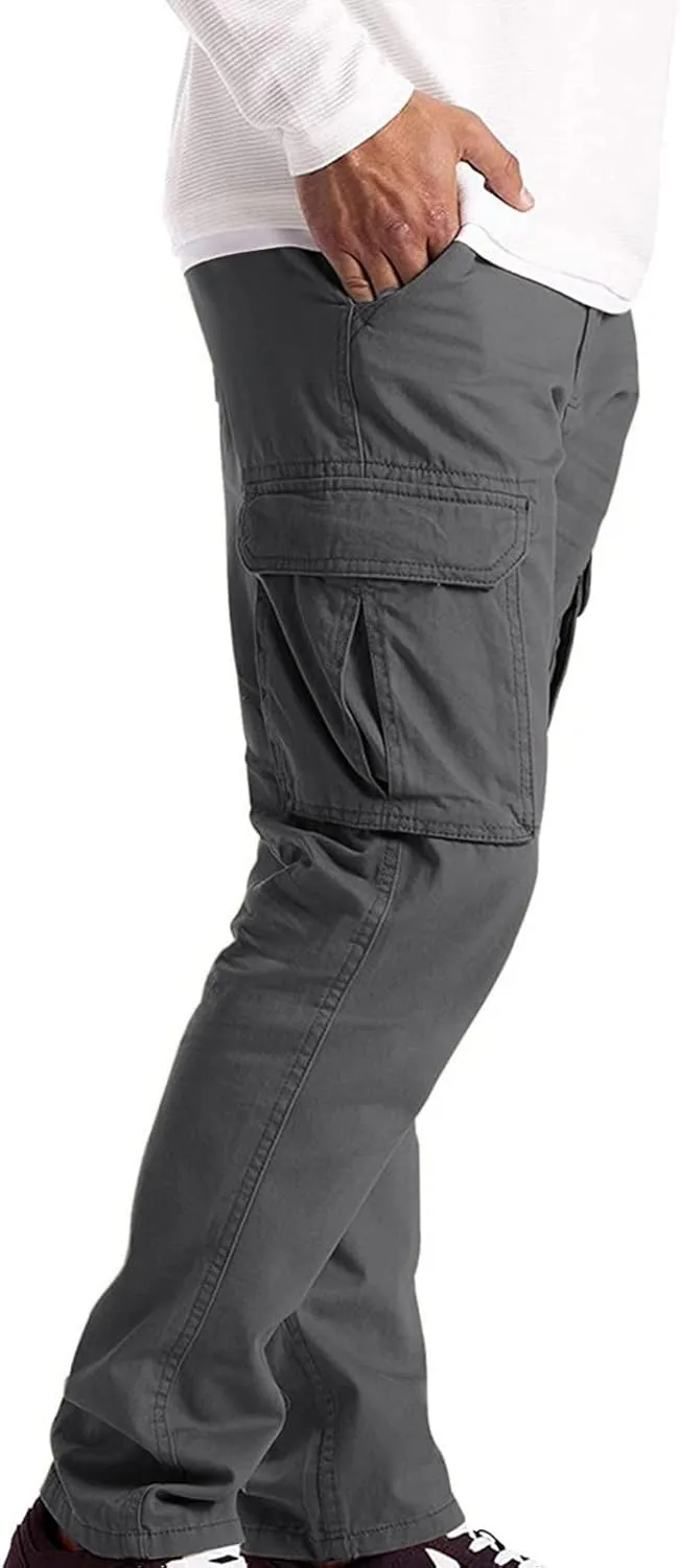 Men's Causal Cotton Cargo Pants,Loose-Fit Comfy Classic Lightweight Daily Wear with Multi-Pocket Athletic Joggers