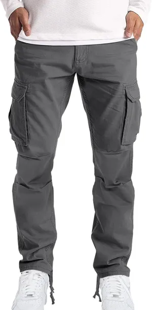 Men's Causal Cotton Cargo Pants,Loose-Fit Comfy Classic Lightweight Daily Wear with Multi-Pocket Athletic Joggers