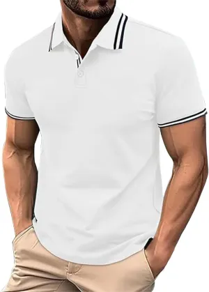 Mens Classic Fit Short Sleeve Polo Shirts Button up Going Out Exercise Holiday T-Shirts Casual Workout Fitness Tops