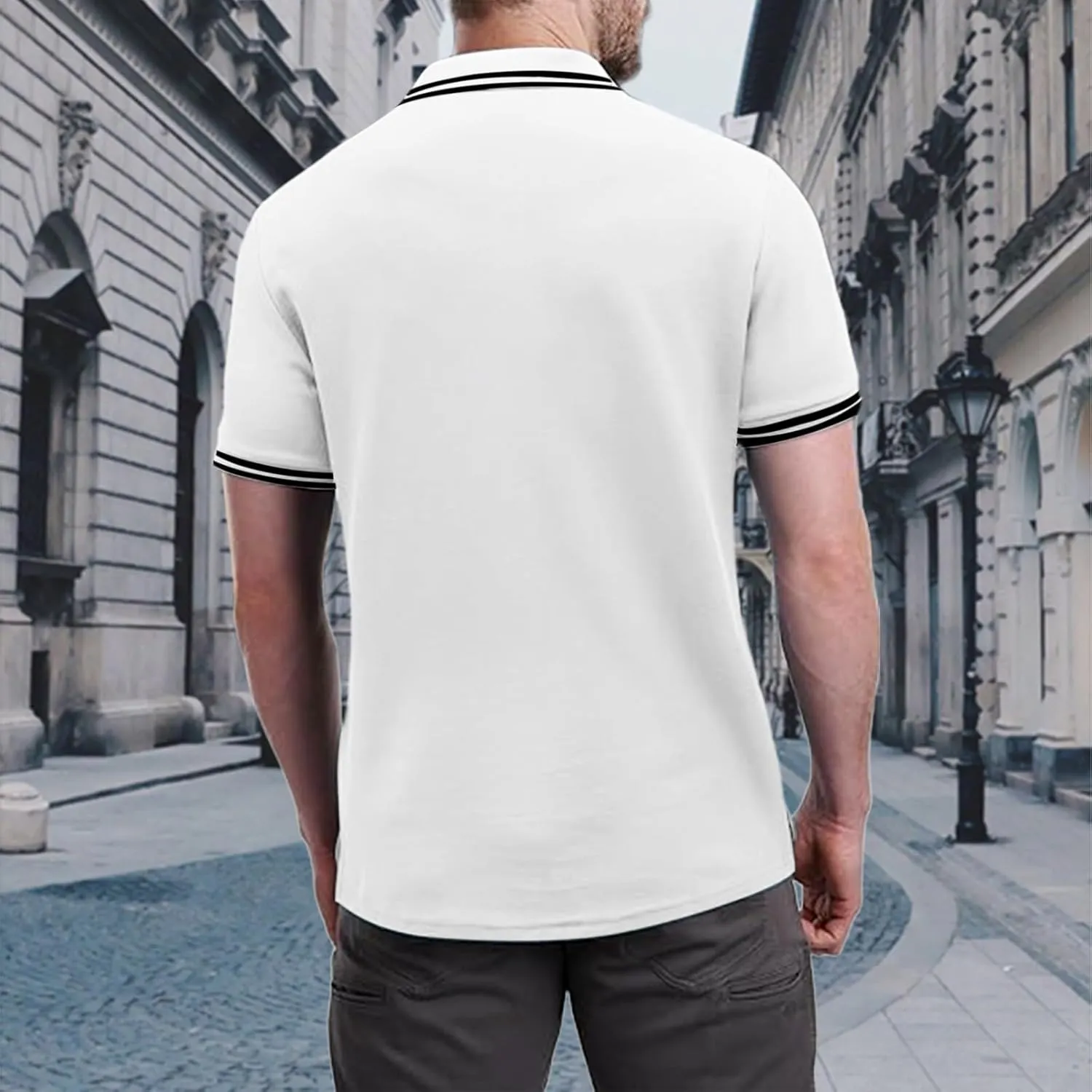 Mens Classic Fit Short Sleeve Polo Shirts Button up Going Out Exercise Holiday T-Shirts Casual Workout Fitness Tops
