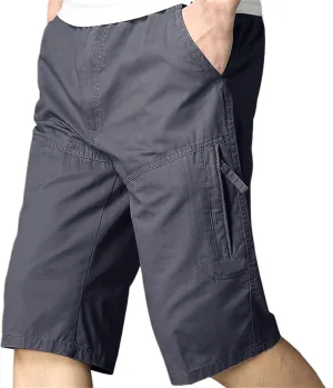 Mens Classic Solid Cargo Shorts Straight Leg Slim Fit Elastic Waist Pockets for Summer Work Casual