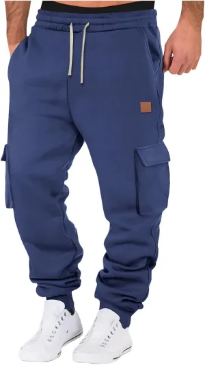 Men's Corduroy Joggers Sweatpants, Casual Cargo Pants, Drawstring Elastic Waist Baggy Tapered Sweatpants with Pockets