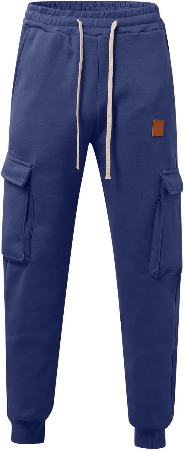 Men's Corduroy Joggers Sweatpants, Casual Cargo Pants, Drawstring Elastic Waist Baggy Tapered Sweatpants with Pockets