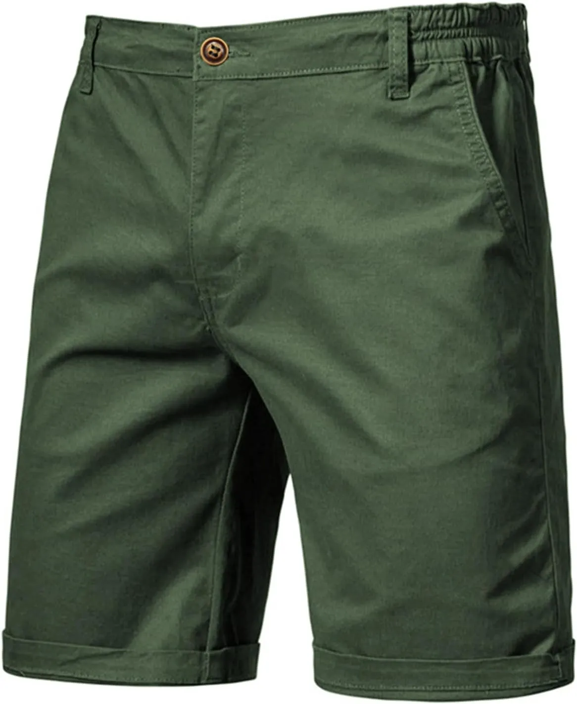 Men's Cotton Chino Shorts Elastic Waist Straight Fit Casual Shorts Slim Lightweight Summer Shorts Plus Size